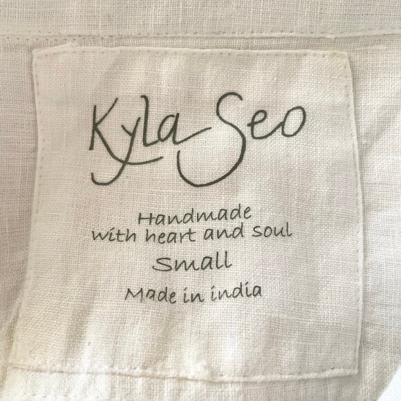 Kyla Seo White Linen Tunic Floral Embroidery 3/4 Button Oversized SMALL - Picture 7 of 9